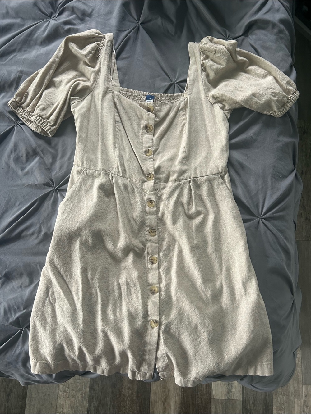 Old Navy Cream Button-Front Mini Dress with Puff Sleeves